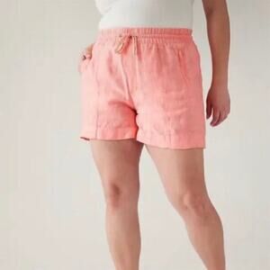 Athleta Sz 12 100% Linen Retreat Shorts 4” In Peach Pull-on Pockets Comfortable
